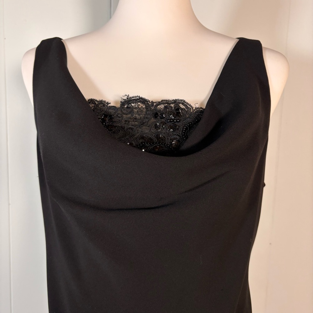 90s Black Midi Dress Women’s 12 Cowl Neck Sleeveless‎ Glam Classic Retro - Picture 2 of 7